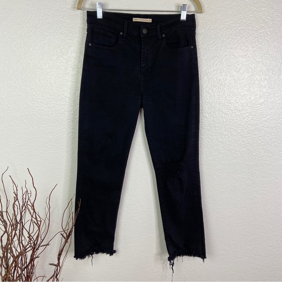 LEVI’S Premium 724 High Rise Straight Crop Black Pixel Jeans - Picture 3 of 8